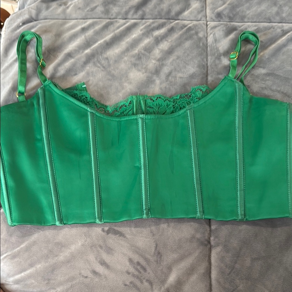 Meshki Green Lace Trim Corset Top